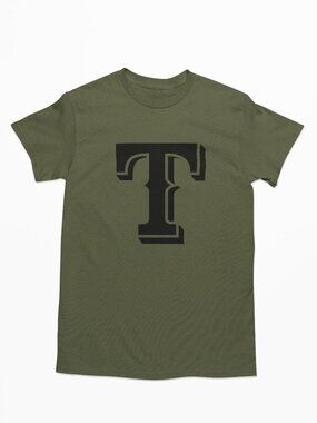NEW Texas Rangers Monogram T Logo T-Shirt MILITARY ARMY GREEN